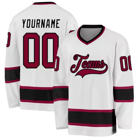 Custom Name & Team White Maroon-Black 3D Printed Fashion Men's Hockey Jersey Summer Unisex Casual Je