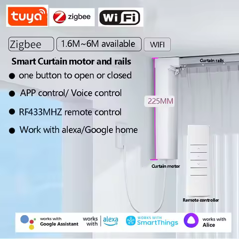Tuya Wifi Zigbee Electric Smart Automatic Curtain Motor Track Rail Cornice Rod System Support Alexa 