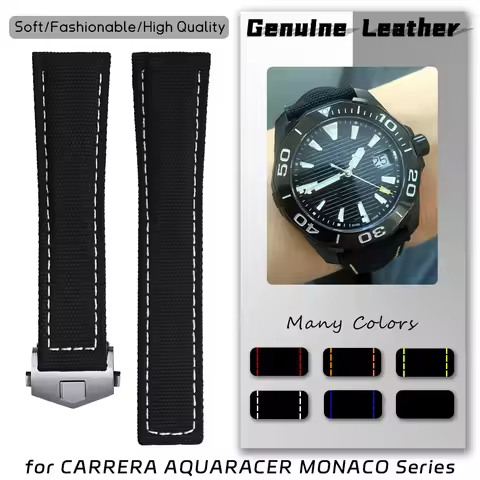 20mm 21mm 22mm Nylon Canvas Calf Leather Watchband for Tag Heuer Connected Aquaracer F1 Monaco Carre
