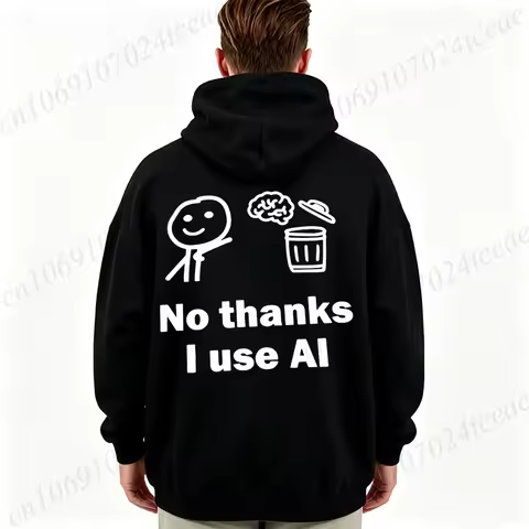 No Thanks I Use AI Meme Hoodies Funny Tech Programmer Gift Oversized Hoodies Long Sleeve Sweatshirts