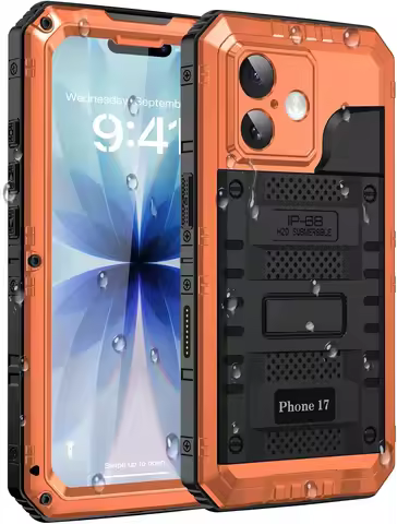 Solid Metal Frame + Inner Impact-absorbing Silicone Case For iPhone Air 17 Pro 17 Pro Max IP68 Water