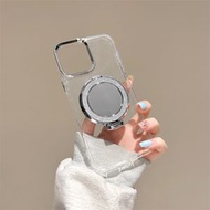 圓形閃粉鏡面支架適用MotorolaG85手機殼摩托羅拉Edge50pro電鍍鏡框40neo補妝鏡子E15高級感G04簡約透明G32潮女-單殼 摩托羅拉S50 5G
