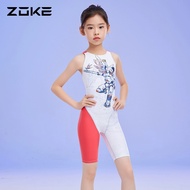 ZOKE Girl Swimwear Kids Racing Competitive Swimsuit ChildrenTraining Professional Kneesuit One Piece
