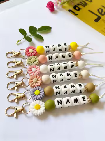 Custom Daisy Silicone Keychain, Personalized Name Bag Charm, Memorial Gift, Christmas Gift
