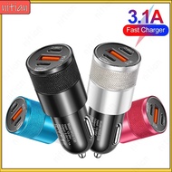 3.1A Car Charger Fast Charging USB+2Type C 3 Ports Car Phone Charger Adapter Aluminum Alloy 12V-24V 