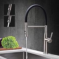 Brushed Nickel Spring Kitchen Sink Faucet Sprayer Stream Spout Pull Down Kitchen Mixer Deck Mounted Hot and Cold Water Tap interesting