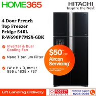 Hitachi 4 Door French Top Freezer Fridge 540L R-W690P7MSX