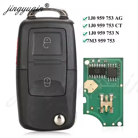jingyuqin Remote Key FOB 2 Buttons 433MHZ ID48 1J0 959 753N/753AG/753CT 7M3959753 for Volkswagen VW 