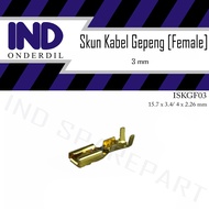 Skun-Sekun-Terminal Kabel Connector-Conector-Konektor Gepeng-Pipih Female-Bikang-Cewe-Perempuan Socket-Soket Kecil-Mini Kuningan 3 x 16 mm-3mm 3x16