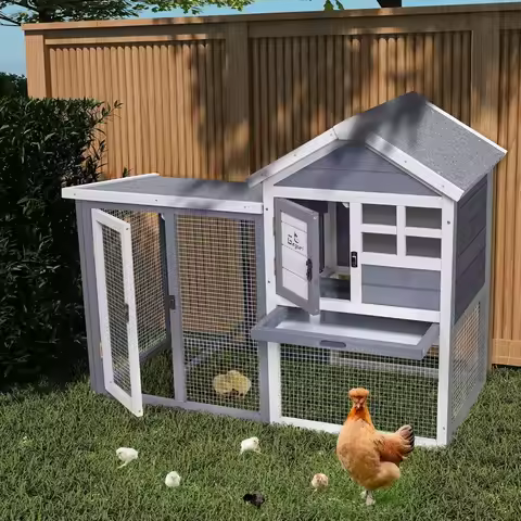 Large Rabbit Hutch Indoor Outdoor Chicken Coop Wooden Bunny Cage with Waterproof Roof (48''L x 24''W