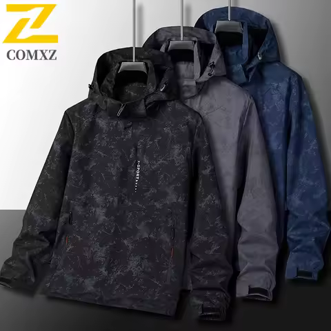 Hiking Waterproof Windbreaker Men's 2025 Autumn Detachable Cap Maple Leaf Camouflage Work Jacket Man