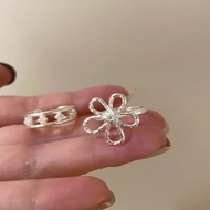 2Pcs Silver Flower Shape Open Ring Finger Rings Wedding Ring for Women