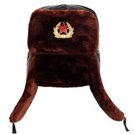 โซเวียตกองทัพทหารตรารัสเซีย Ushanka เครื่องบินทิ้งระเบิดหมวกนักบินดักสัตว์ม้าหมวกฤดูหนาว F AUX กระต่