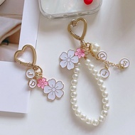 Fresh All-Match Heart Buckle Pearl Chain Mobile Phone Pendant Two-Color Flower Bag Pendant All-Match