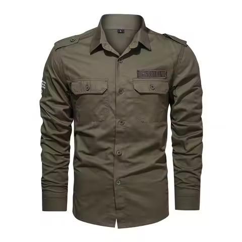 Fashion 2023 Autumn Spring Clothes Green Black Cargo Military Brand Shirts For Mens Long Sleeves Cas