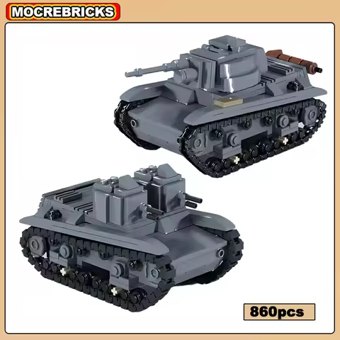 WW2 Military Light Tank 7TP Artillery Armored Vehicle Army Weapon MOC Building Blocks Model Kid's Te