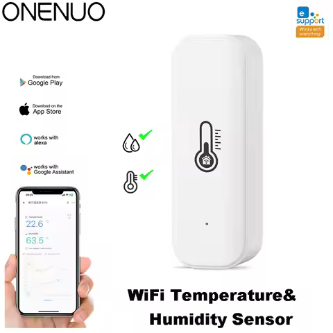 ONENUO WiFi Temperature Humidity Sensor Home Thermometer Compatible For Alexa Google Home Voice