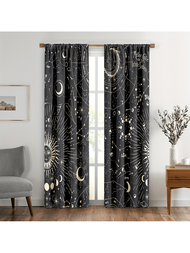 2入組星座窗簾,星空月相,星系天體哥德式,神秘主義,適用於客廳,臥室窗簾板