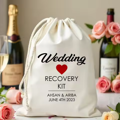25 Pcs Wedding recovery kit - Custom Wedding - Guest Favor Bags - Personalized Hangover Kit - Canvas