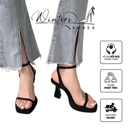 Thin strap double heel shoes (9cm) on cute feet 2023