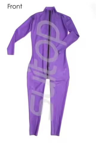 latex catsuit in purple 0.4 mm thikness with front zip to back