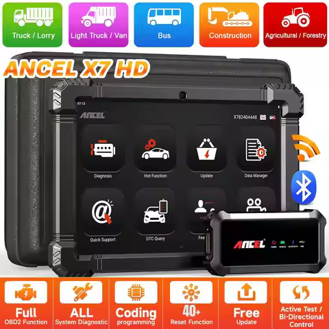 ANCEL X7 HD Heavy Duty Truck OBD2 Automotive Scanner Full System 12V 24V Oil D-P-F Regen ECU Reset O