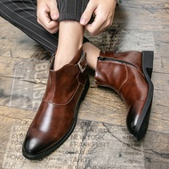 รองเท้าบูทหุ้มข้อสำหรับผู้ชายมีซิปด้านข้างสไตล์อังกฤษแบบลำลอง