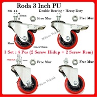 3 inch PU wheels (1 set: 2 turns on + 2 brakes) Screw / bolt / trolley / Taiwanese base