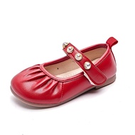 Pearl Accent Ballet Girls Flats Leather Shoes Red Princess Shoes Spring Autumn Soft Sole Baby Toddle