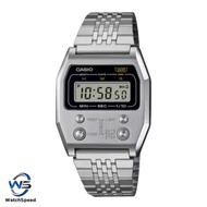 Casio Vintage A1100D A1100D-1DF A1100D-1D Silver Digital Dial Silver Stainless Steel Band Watch