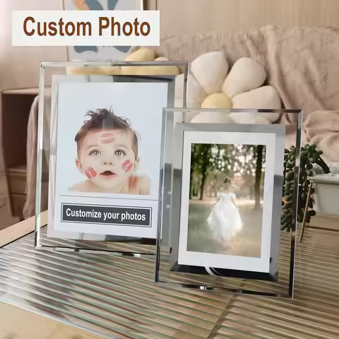 Customizable Photos Crystal Glass Picture Frame Silver Mirrored 10X15 15X20cm Photo Frame For Pictur