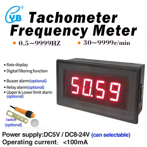 YB5140FT Tachometer RPM Digital gauge Frequency Meter For Motor HZ 10KHz with Buzzer Relay Alarm out