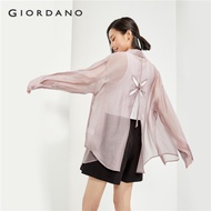 GIORDANO ผู้หญิง เสื้อเชิ้ต Tencel เสื้อเชิ้ตน้ำหนักเบา Hollo Back แขนยาวโปร่งแสง เรียบง่าย แฟชั่นฤด
