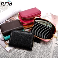RFID Genuine Cowhide Multi Slot Card Bag Men's and Women's Large Capacity Zipper Coin Purse Anti-Fra