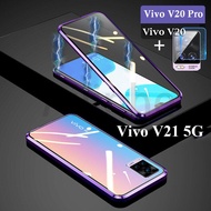 เคสโทรศัพท์แม่เหล็ก V21สำหรับ Vivoเคสกระจกนิรภัย9H สองด้านเคสโทรศัพท์โลหะแม่เหล็กสำหรับ Vivo V21 5G Vivo V20 V20 Pro (5G) 360 (4G)