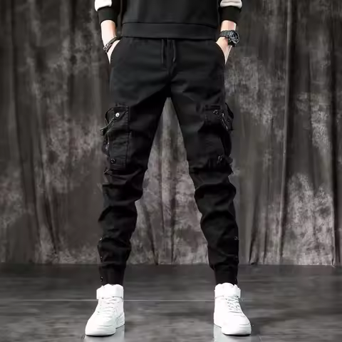 Trendy Men's Spring Autumn Cargo Pants Slim Fit Casual Style Loose Fit American Style Multiple Pocke