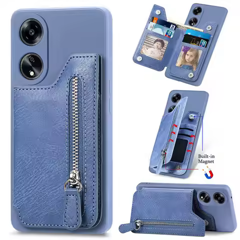Luxury Case For OPPO A80 A60 A40 5G 4G Zipper Wallet Leather Back Cover For OPPO A98 A79 A78 A58 A38