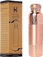 Pure Copper Water Bottle for Ayurvedic Health Benefits, 1000 Ml (33.81 Fl Oz) (Hammered and Plain Pattern)