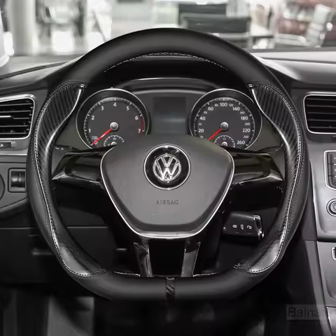 38cm Car Steering Wheel Cover Carbon Fiber Leather For 2017-2021 Volkswagen Tiguan MK2 Passat B6 Art