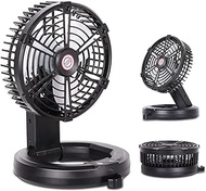 RUNTOP Portable Fan Battery Operated Rechargeable Fan Foldable, Camping Fan with LED Light &amp; Hanging Hook, USB Small Table Fans for Tents Travel, Home Office Bedroom,3 Speeds,Black