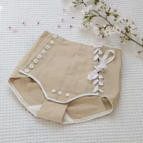 100% Cotton Slim Fit Middle Waist Briefs Adjustable Button With Bigger Size Shape Panty Bondage Kach