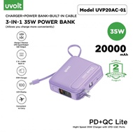 uvolt PD35W Powerbank 3in1 20000mAh Fast Charge UVP20AC-01พาวเวอร์แบงค์ชาร์จเร็ว สายในตัว จอLED