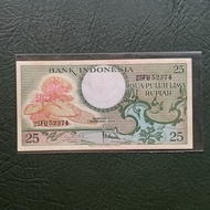 Uang kuno kertas 25 rupiah bunga Teratai tahun 1959 A.19