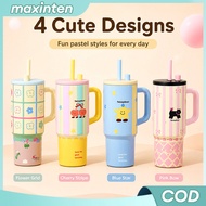 710ml Coffee Mug with Handle, Cartoon Print Insulated Mug, Large Capacity Car Mug, Portable Straw Mu
