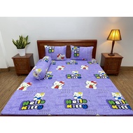 Bộ ga giường Drap nệm Thun Lạnh Hàn Quốc 4 món họa tiết Helo Kitty (1 ga bọc + 2 vỏ gối nằm + 1 vỏ g