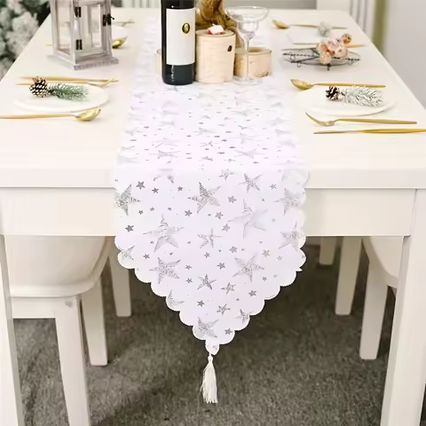 Light Luxury Table Runner Simple Christmas Tree Five Pointed Star Pattern Table Runner Festival Desk