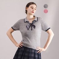 【Icare】台灣製 學院感領結POLO針織衫 - 2色(F) | 短袖針織