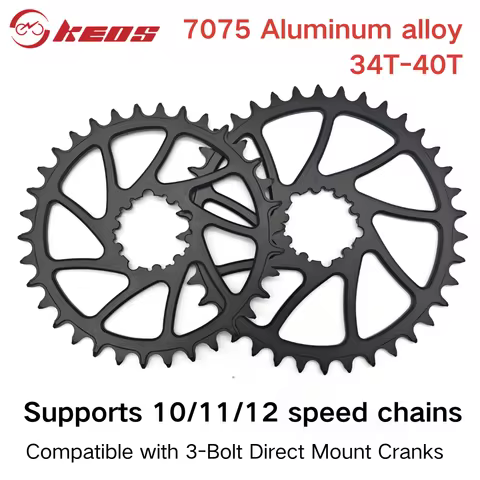 KEOS CNC Machined 7075 Aluminum Chainring - 3-Bolt GXP Direct Mount, 34-40T Narrow-Wide, 0mm Offset 