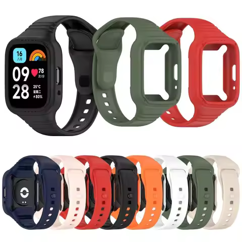 Silicone Strap with Case for Redmi Watch 3 / Redmi Watch 3 Active / Lite Strap Replacement Bracelet 