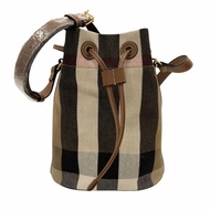BURBERRY 博柏利 8084045 CHECK CANVAS SMALL BUCKET BAG 經典格紋棉質小號水桶包 帆布 灰褐色格紋/棕色